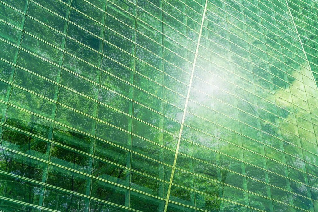 Green tint on glass tower block