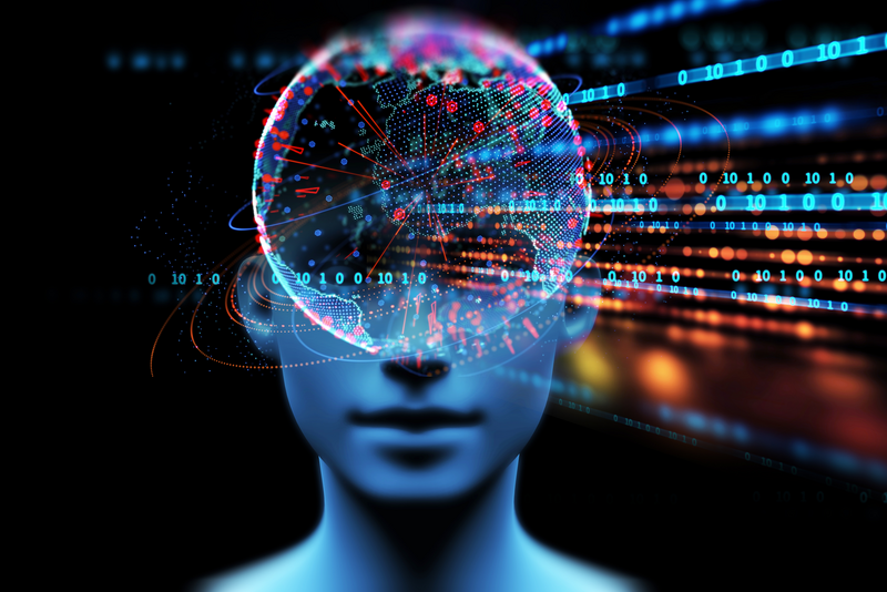 onceptual background of Artificial intelligence , humans and cyber-business on programming technology element ,3d illustration