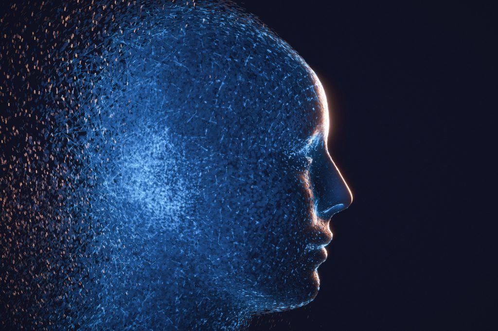 Head with data illustrating AI
