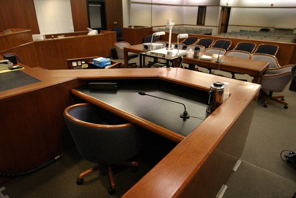 Image of an empty courtroom.