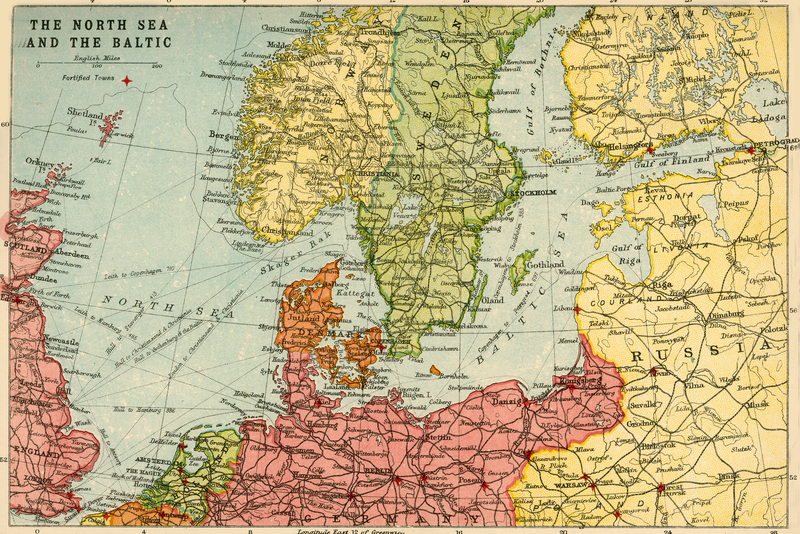 Map of the North Sea and the Baltic, circa 1914.