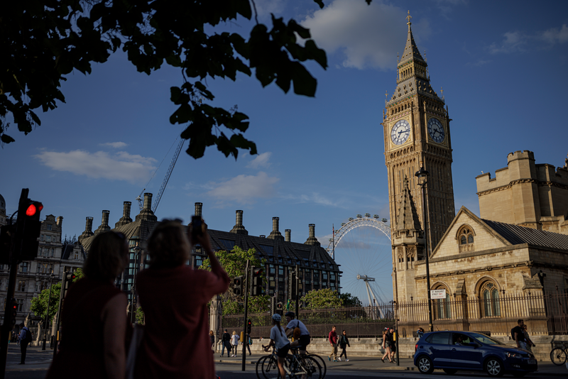 Elizabeth Tower, commonly known as Big Ben, is seen in evening sunshine, London
