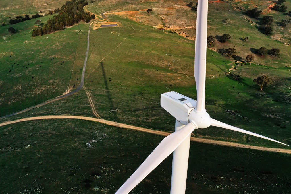 Wind turbine in rural setting