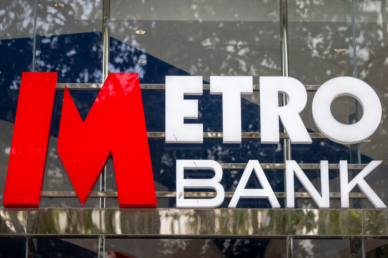 A close-up of a Metro Bank sign