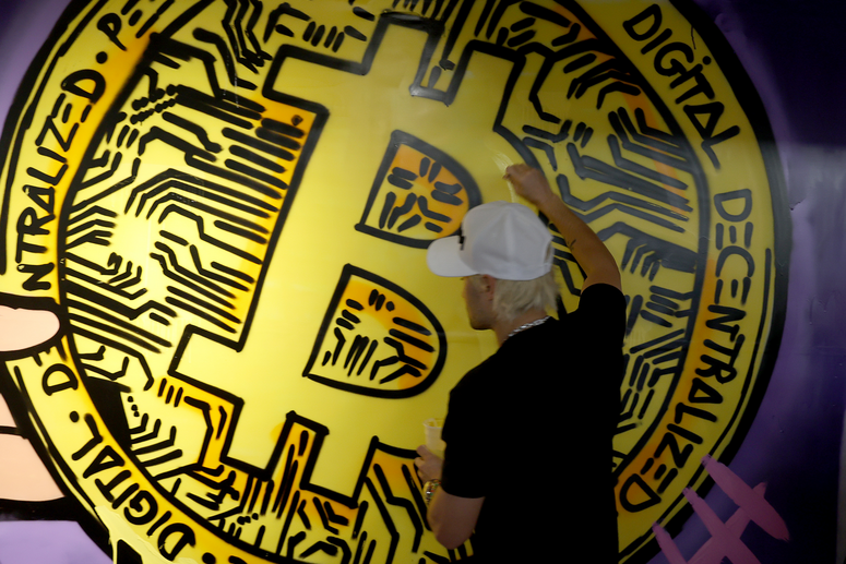 Graffiti image of a digital coin