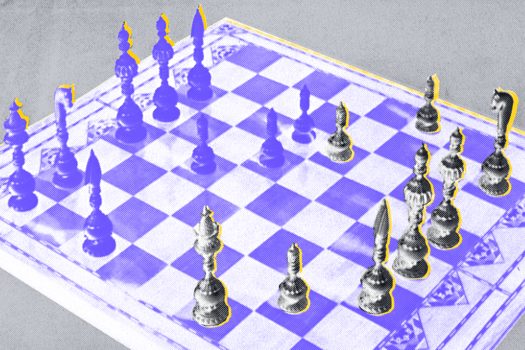 Montage of a Seventeenth-Century Ivory Chessmen and Board.