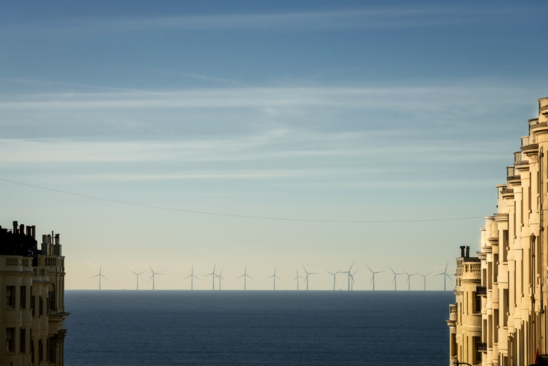 A view of the Rampion offshore Windfarm in Brighton, England.