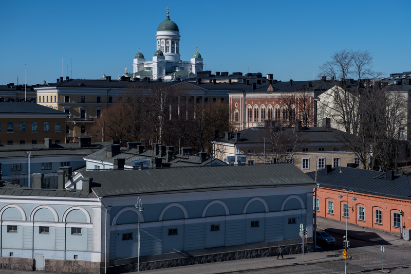 Helsinki Cathedral is seen amongst the city centre in Helsinki, Finland.