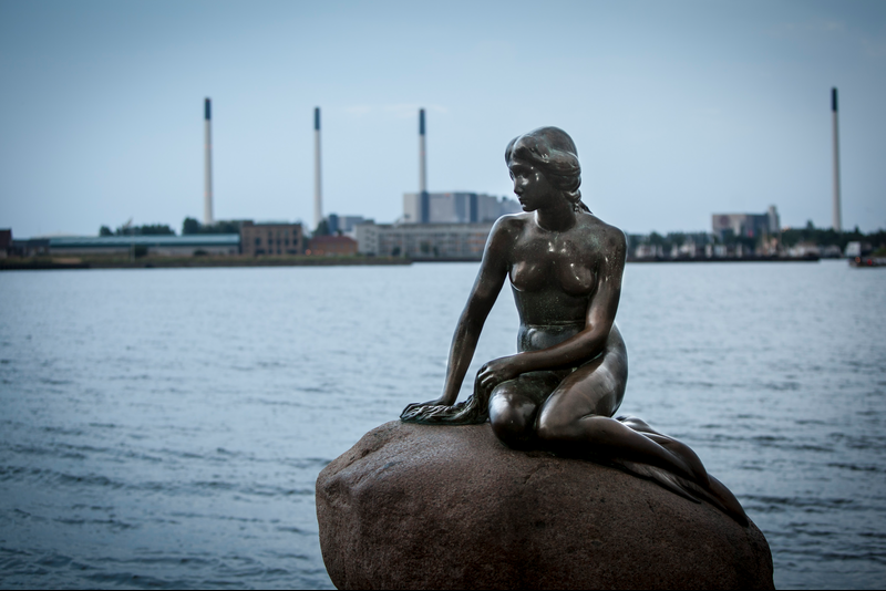 General view of The Statue of the Little Mermaid in Copenhagen, Denmark.
