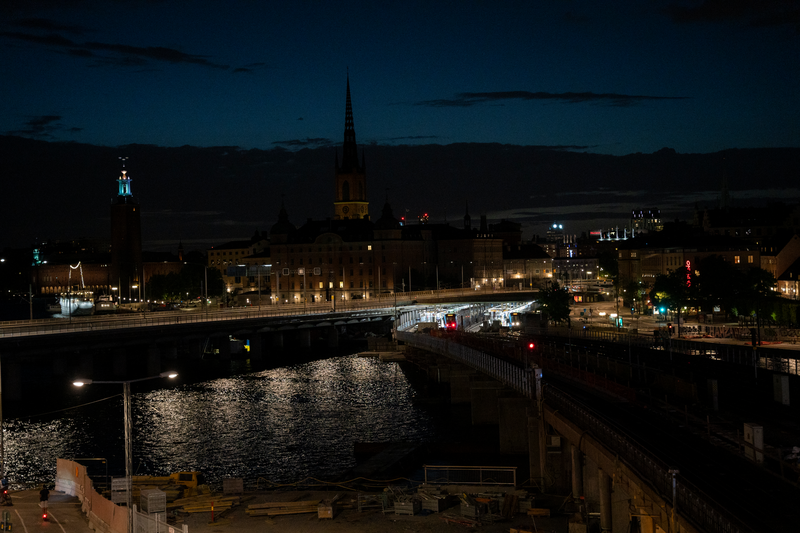 A general view of the city centre in Stockholm, Sweden at night time.