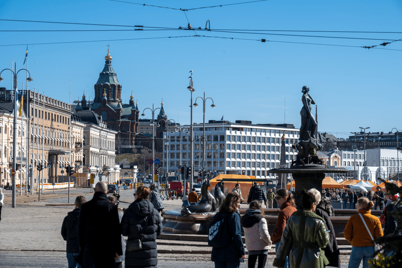 People walking in the streets of Helsinki in Finland.
