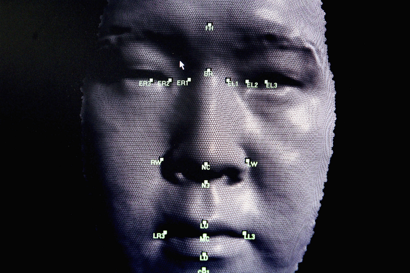 A 3D facial recognition program is demonstrated during the Biometrics exhibition