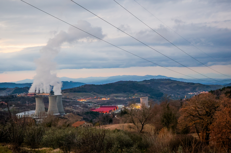 A view of Larderello geothermal power plant in Tuscany.