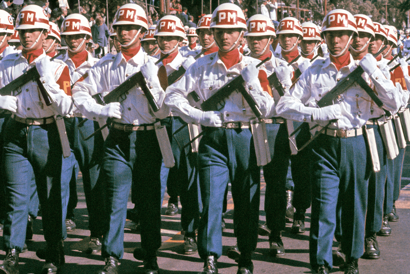 Paraguayan military police parade in Asuncion.