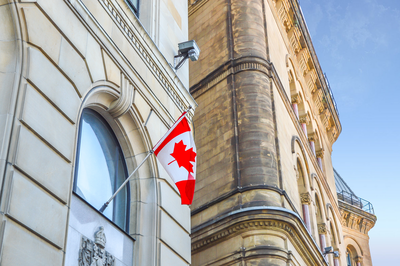 Waving Canadian flag in Ottawa.
