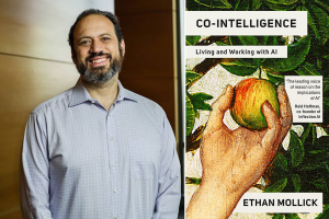 Author Ethan Mollick next to his new book.
