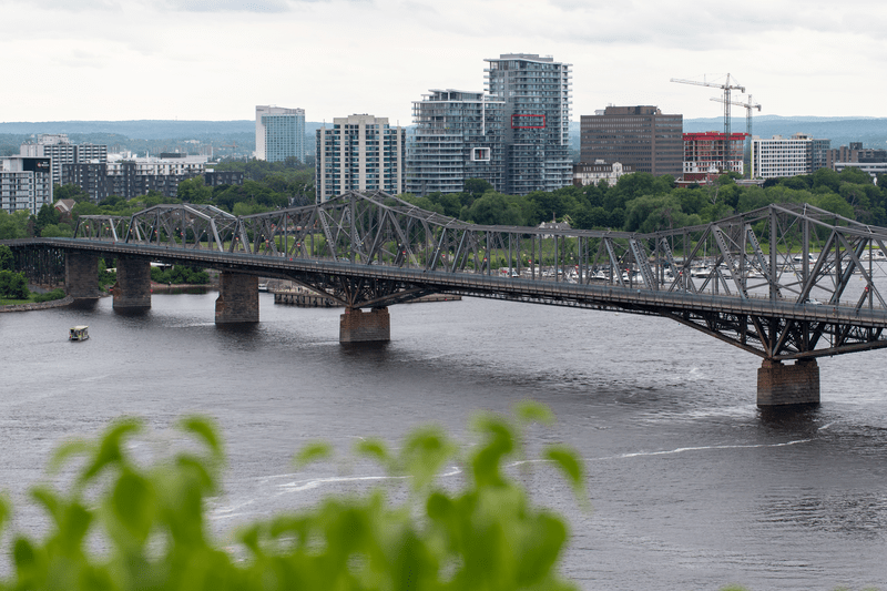 Ottawa River and Alexandra Bridge from Ottawa to Gatineau city of Quebec, Canada