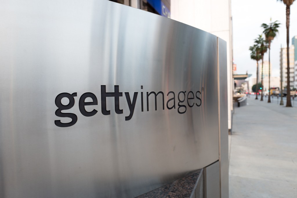 Images shows Getty Images signage outside a building.