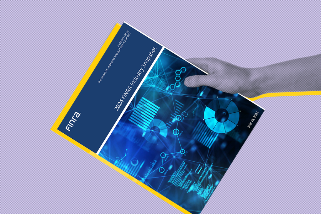 Montage of a hand holding the FINRA report.