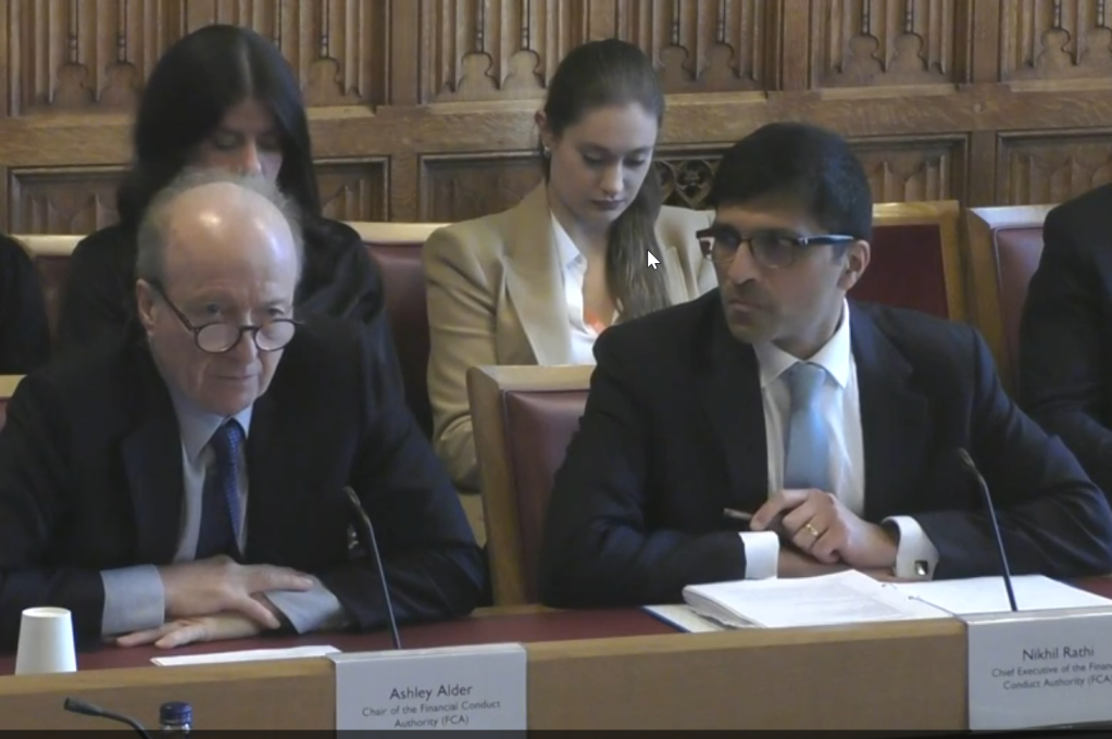 Ashley Alder, FCA chair and Nikhil Rathi, chief executive of the FCA at House of Lords.
