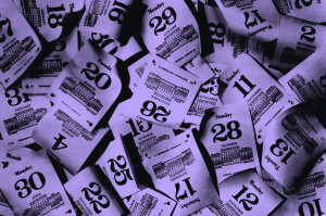 Image of some Calendar dates pulled from a flip-deck of calendar dates.