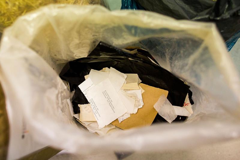 Shredded documents in a bag.