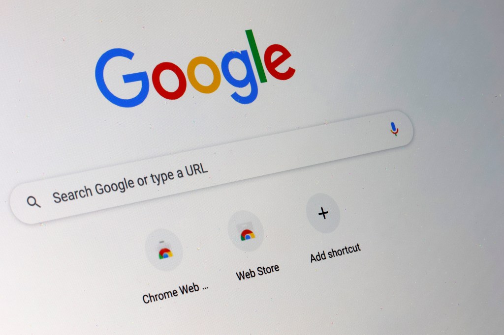 Google Chrome search engine home page is displayed on the screen of a computer