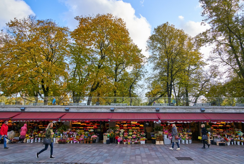 Flowers are offered at the towers Viru V&auml;ravadon at the entrance to the old town in Tallinn, Estonia