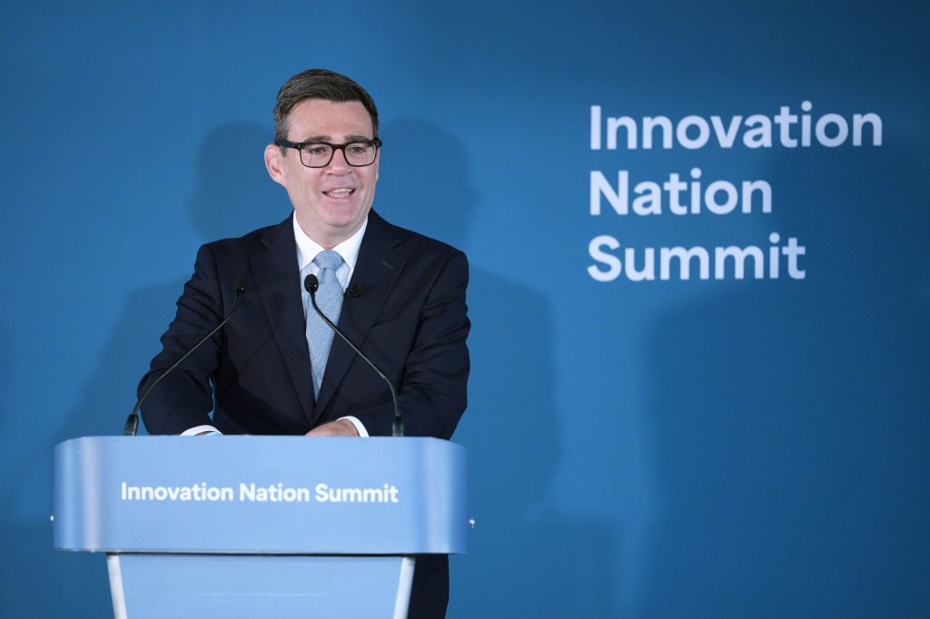 Prime Minister Andy Burnham delivers a speech during The Innovation Nation Summit in Manchester, October 2026