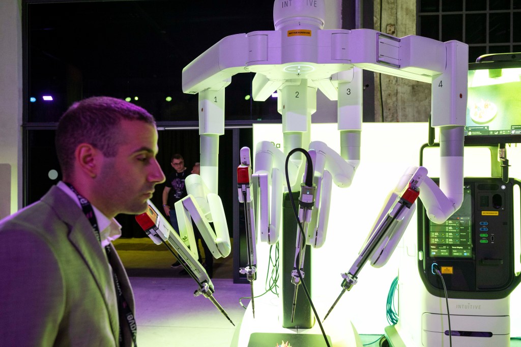 Intuitive Surgical's surgeon console during the Wave - Italian Tech Week 2026 at OGR Torino on October 7, 2026 in Turin, Italy