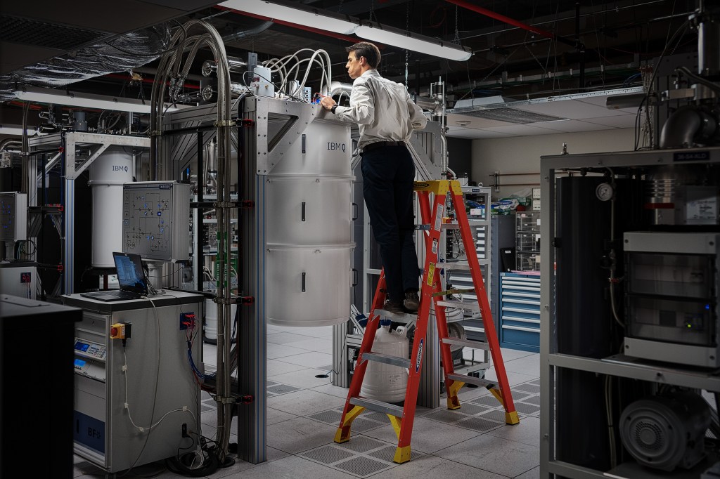 Douglas McClure, Manager, Quantum Engineering, IBM Research, working on IBM Q System One quantum computer on October 18