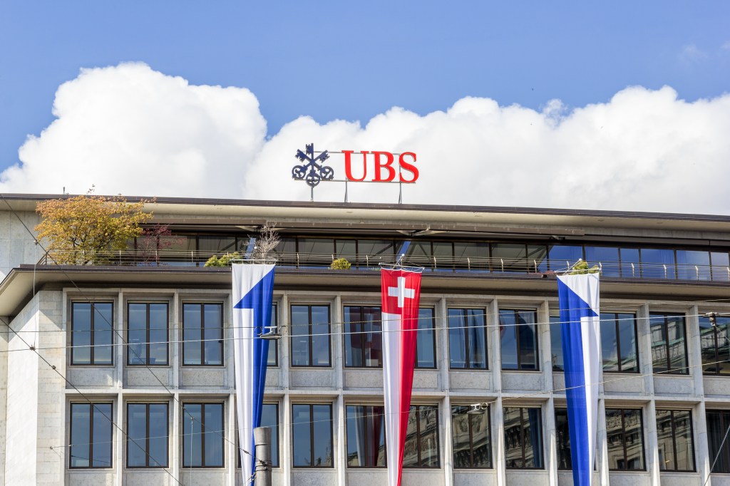 UBS bank in the Swiss financial center of Zurich city. UBS Bank is the largest Swiss bank which is active globally.